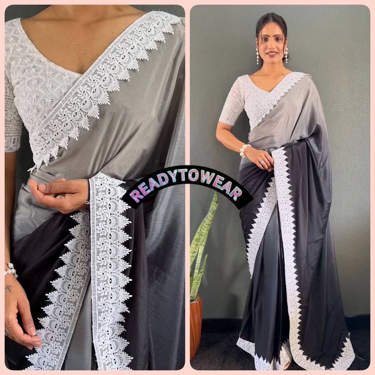 Blush Elegance – Ready-to-Wear Chinnon Pedding Saree