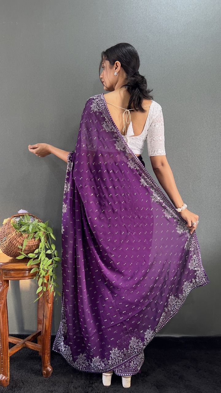 Ritika – Raspberry Red Beaded Party Wear Saree