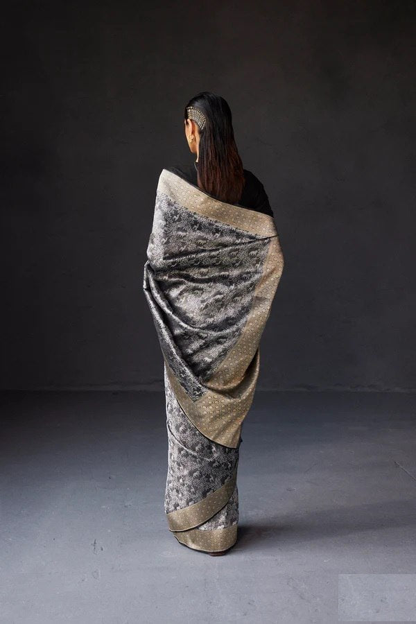 Rupali – Black & Silver Banarasi Soft Silk Saree