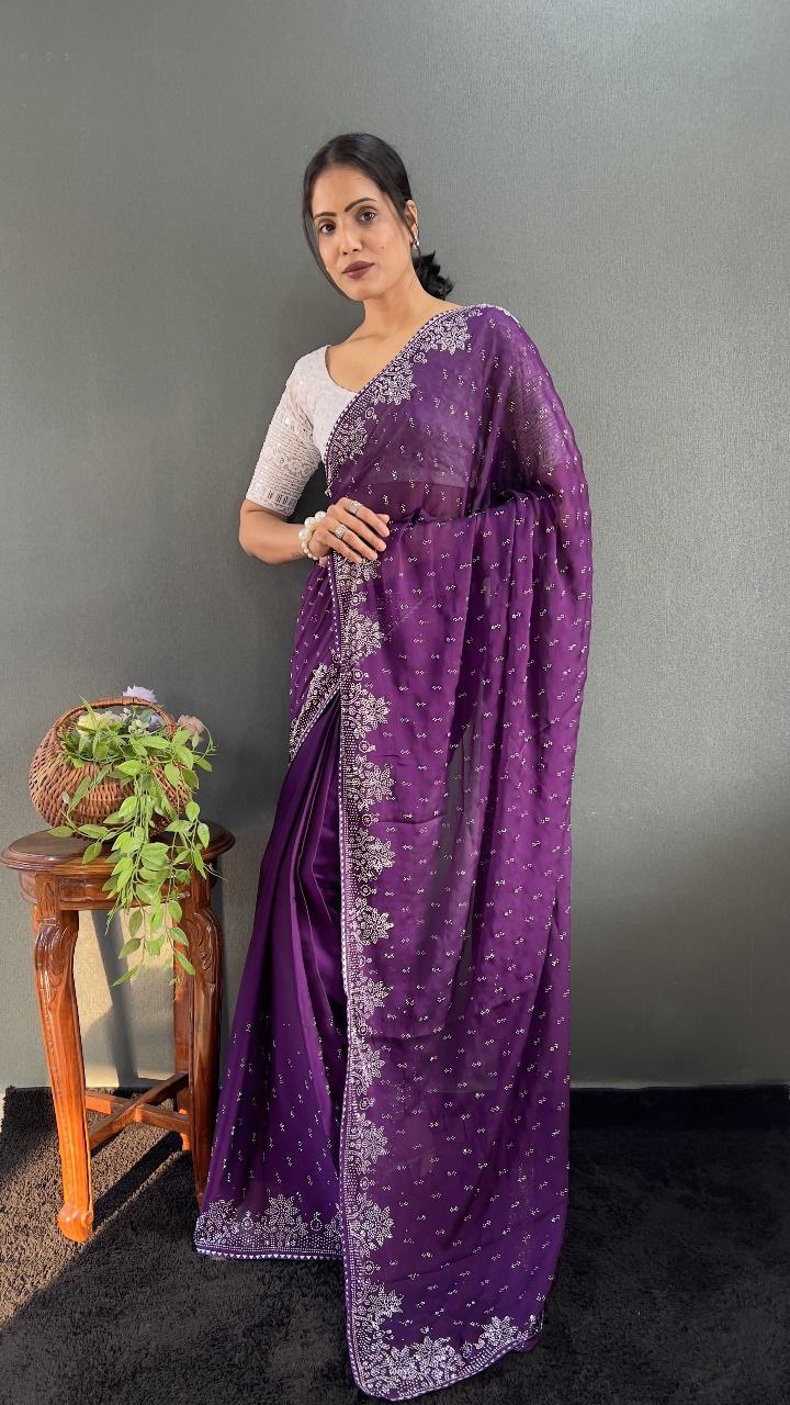 Ritika – Raspberry Red Beaded Party Wear Saree