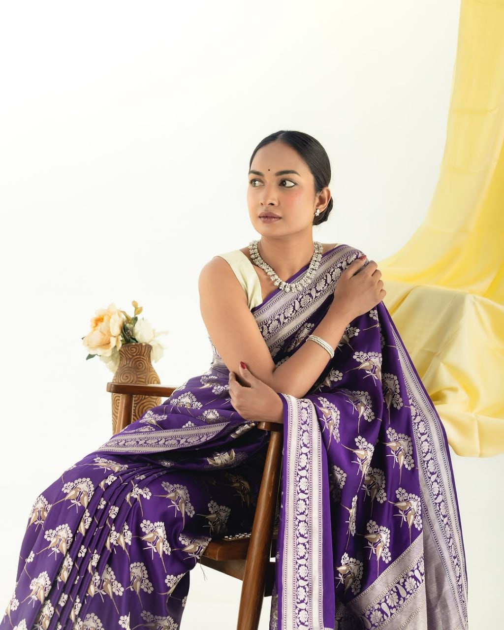 Sanjana – Royal Purple & Silver Banarasi Soft Silk Saree