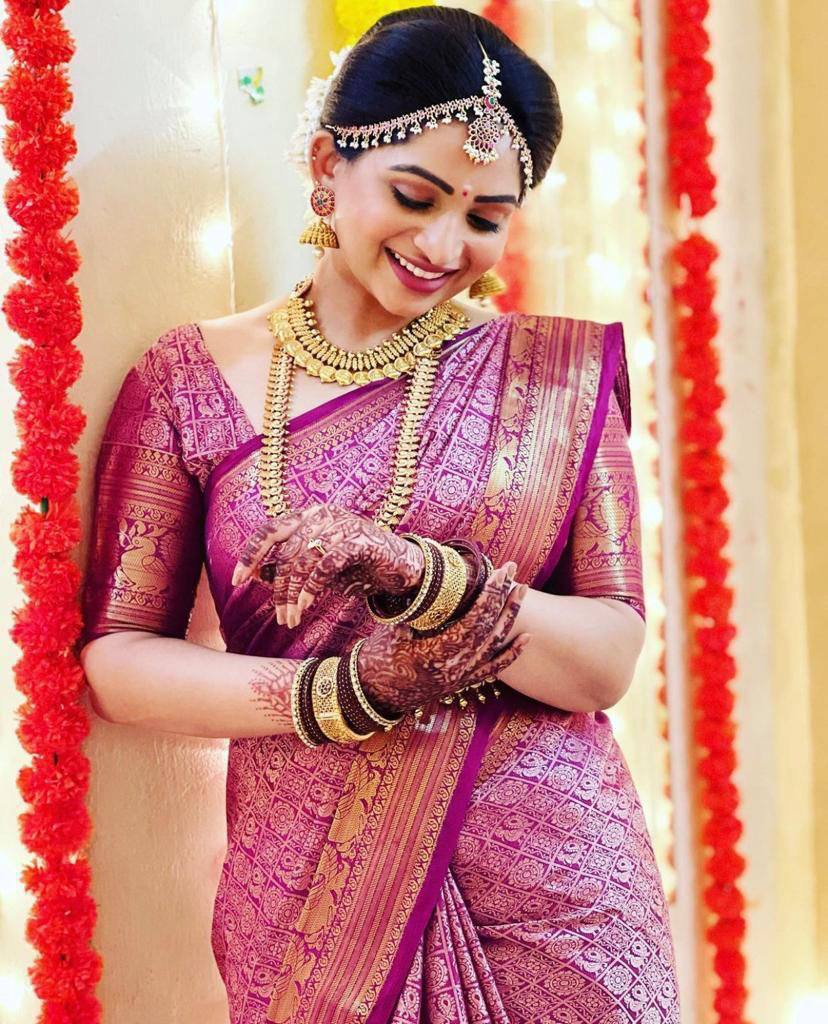 Blush Bridal Bliss Banarasi Silk Saree WIth Fabulouse Blouse Piece
