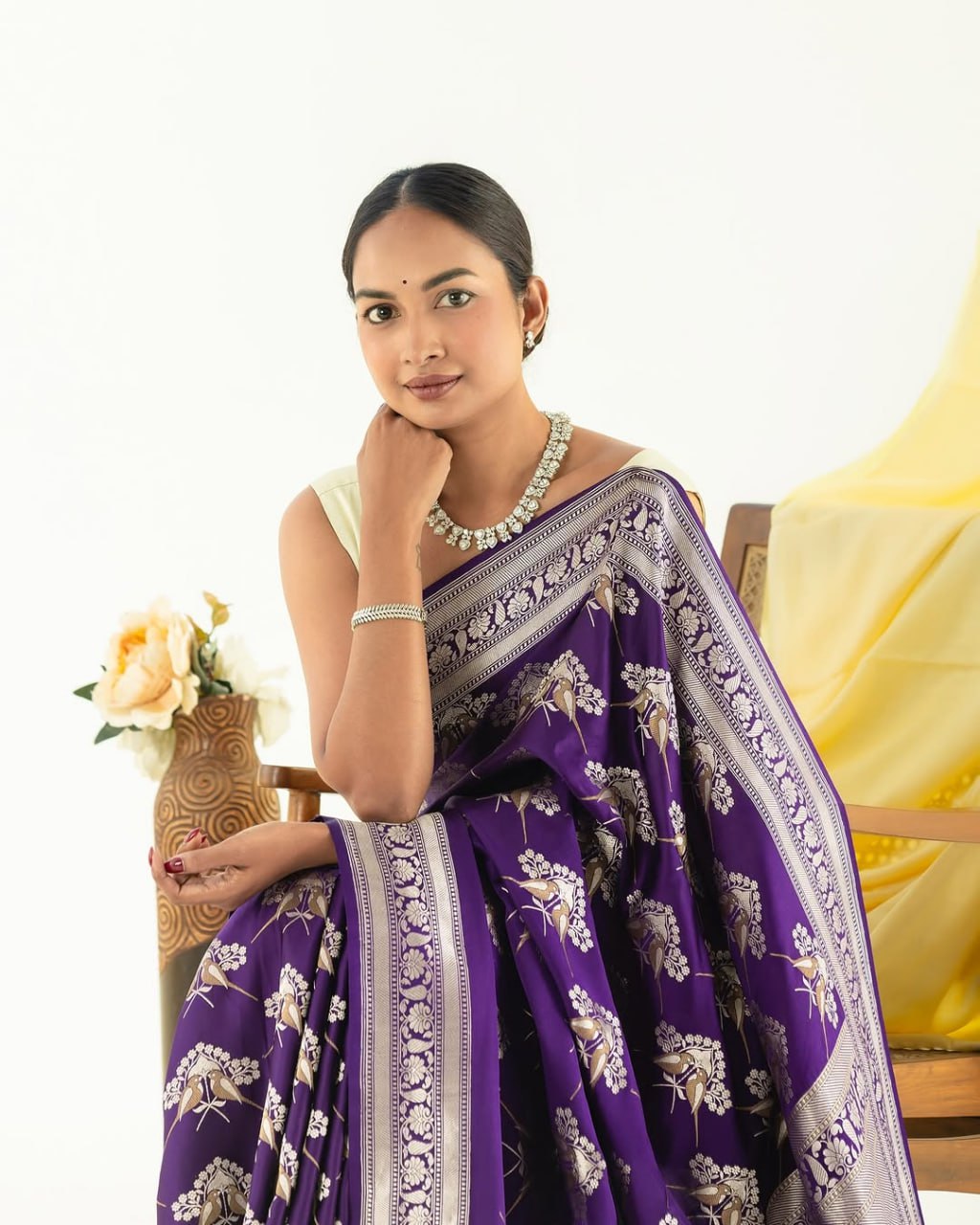 Sanjana – Royal Purple & Silver Banarasi Soft Silk Saree