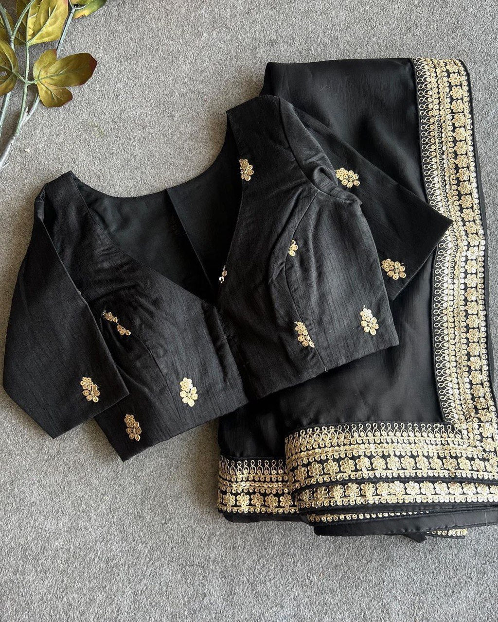 Breathtaking Black Embroidery Work Soft Silk Saree With Demanding Stiched-Blouse Piece