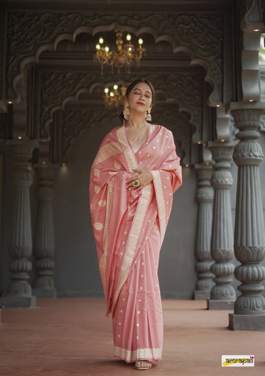 Ruhani – Blush Pink Banarasi Soft Silk Saree