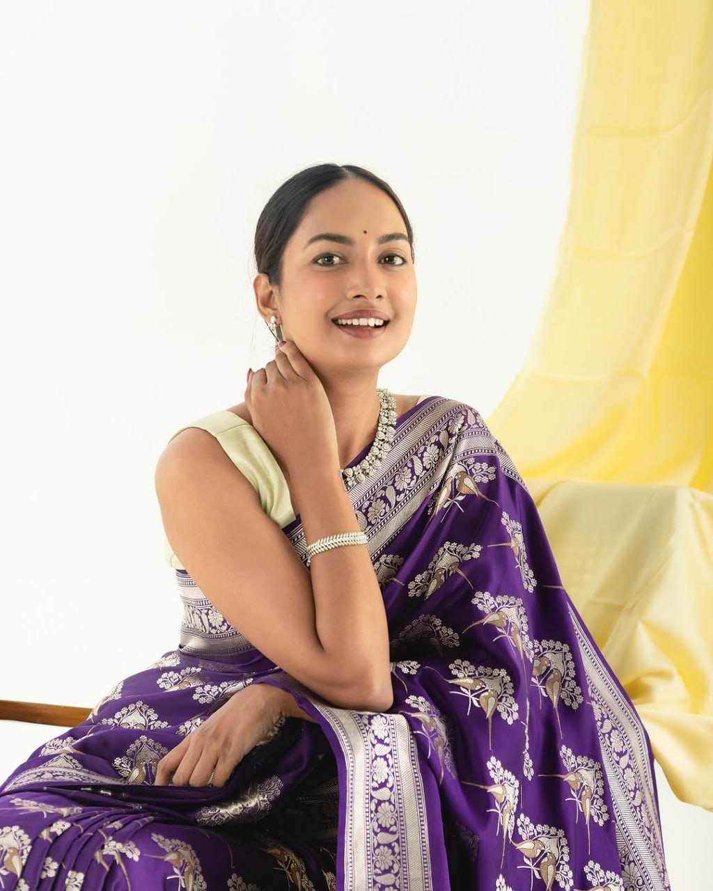 Sanjana – Royal Purple & Silver Banarasi Soft Silk Saree