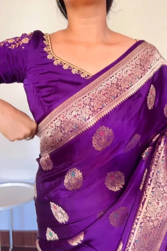 Zarikan Purple Soft Silk Saree With Classic Blouse Attached