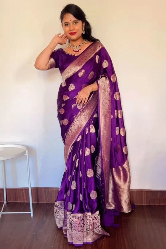 Zarikan Purple Soft Silk Saree With Classic Blouse Attached