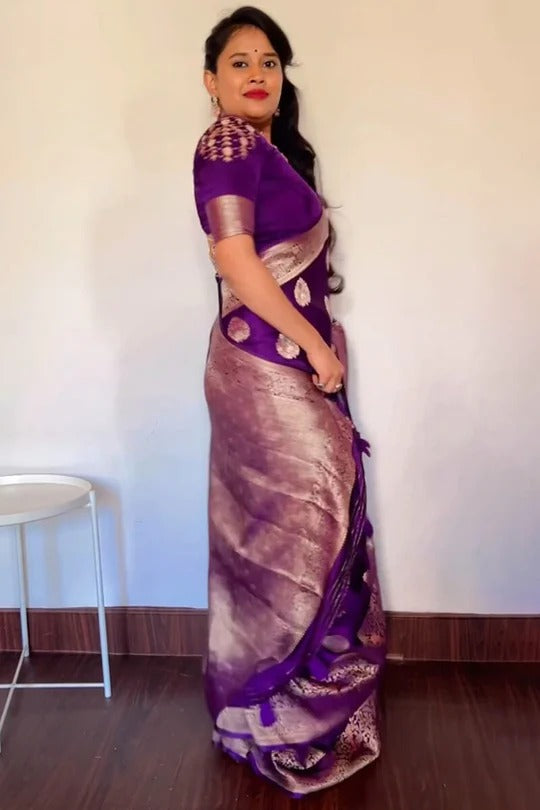 Zarikan Purple Soft Silk Saree With Classic Blouse Attached