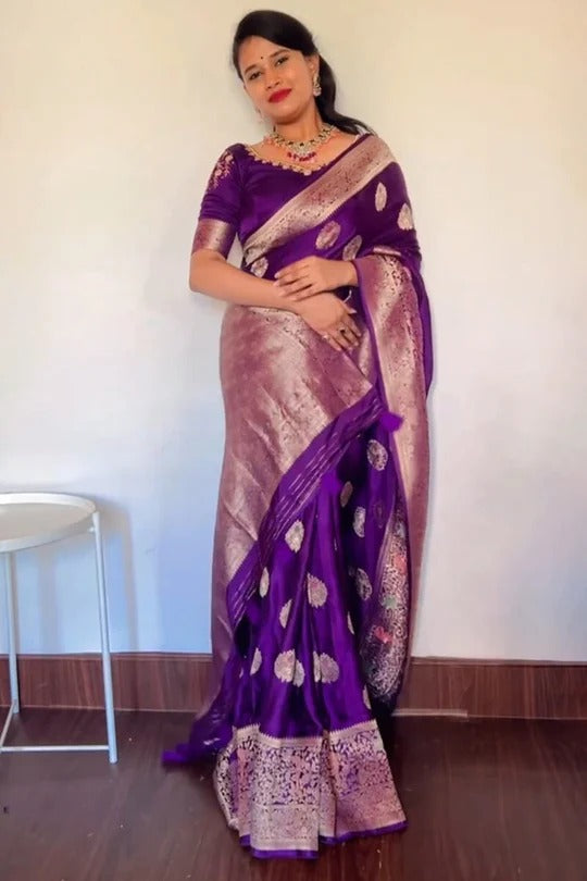Zarikan Purple Soft Silk Saree With Classic Blouse Attached