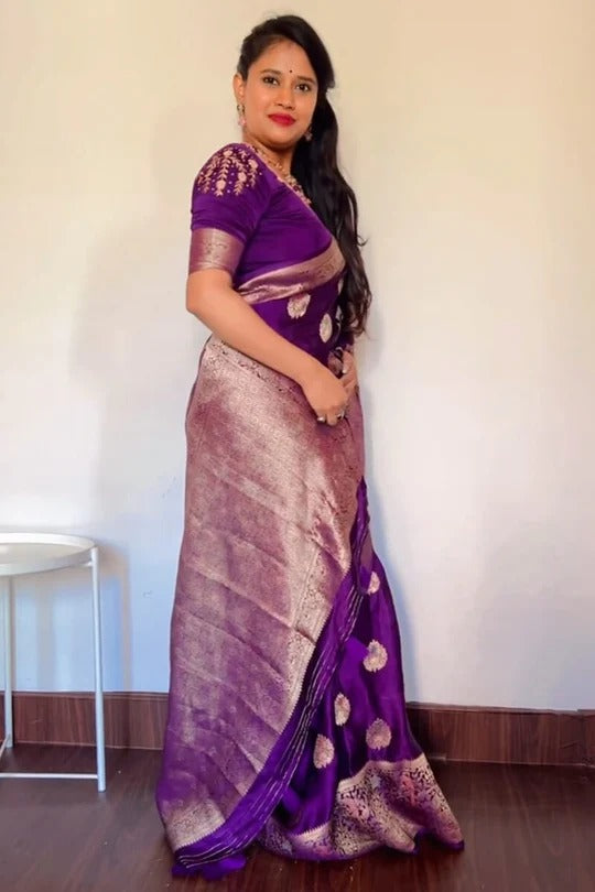 Zarikan Purple Soft Silk Saree With Classic Blouse Attached