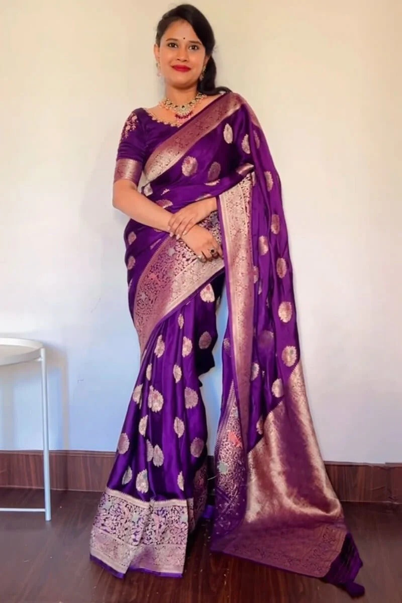 Zarikan Purple Soft Silk Saree With Classic Blouse Attached