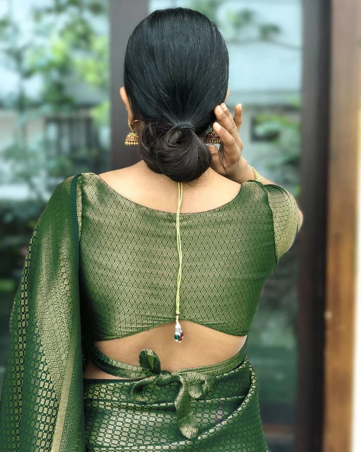 Valmika Green Soft Banarasi Silk Drape with Unique Blouse Piece