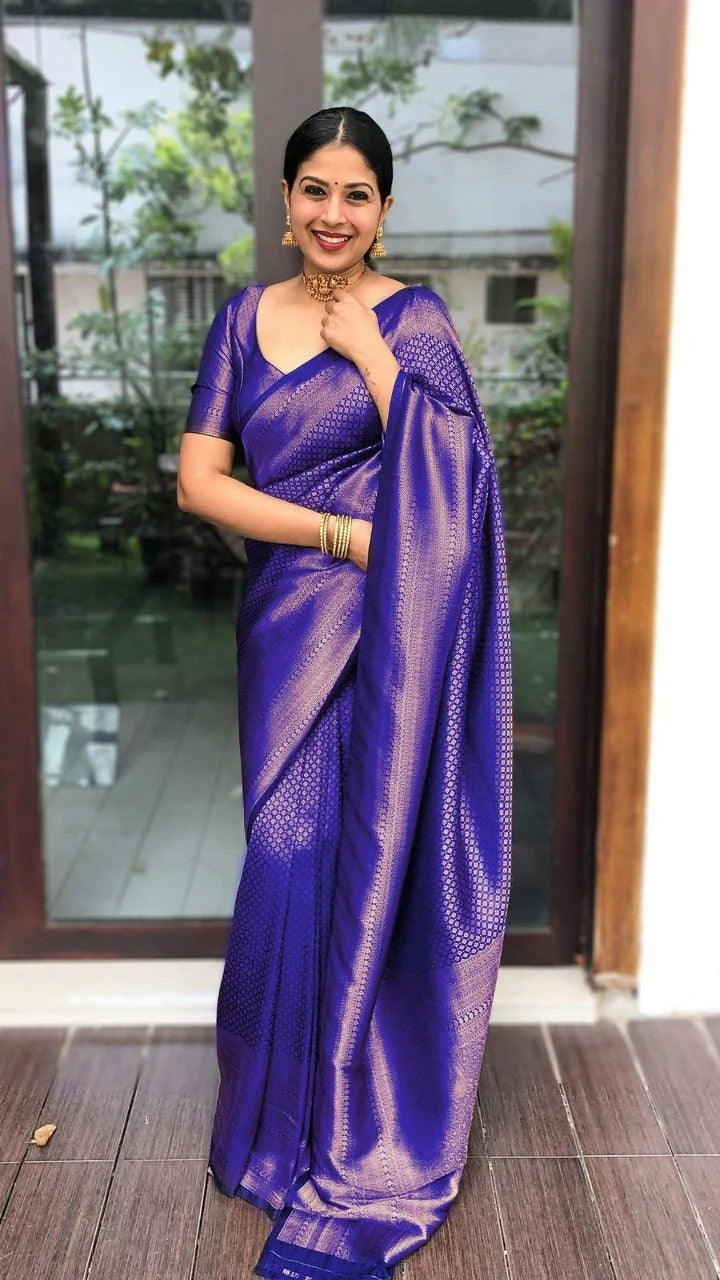 Valmika RoyalBlue Soft Banarasi Silk Drape with Unique Blouse Piece