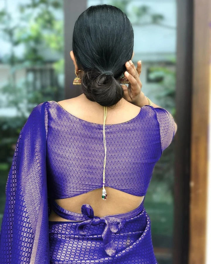 Valmika RoyalBlue Soft Banarasi Silk Drape with Unique Blouse Piece