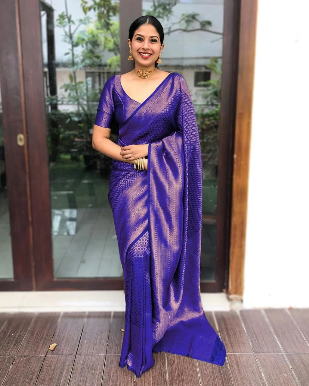 Valmika RoyalBlue Soft Banarasi Silk Drape with Unique Blouse Piece