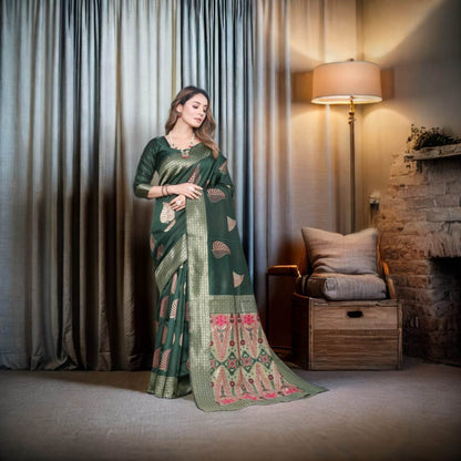 Janu Green Soft Silk Saree
