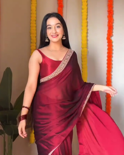 Ruhani – Wine Red Organza Saree with Sequin Border