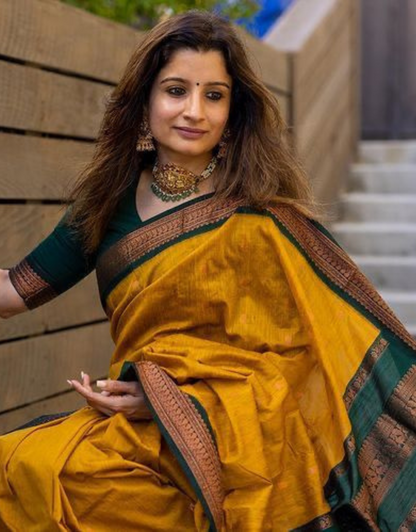 Bhavna Yellow Linen Cotton Saree