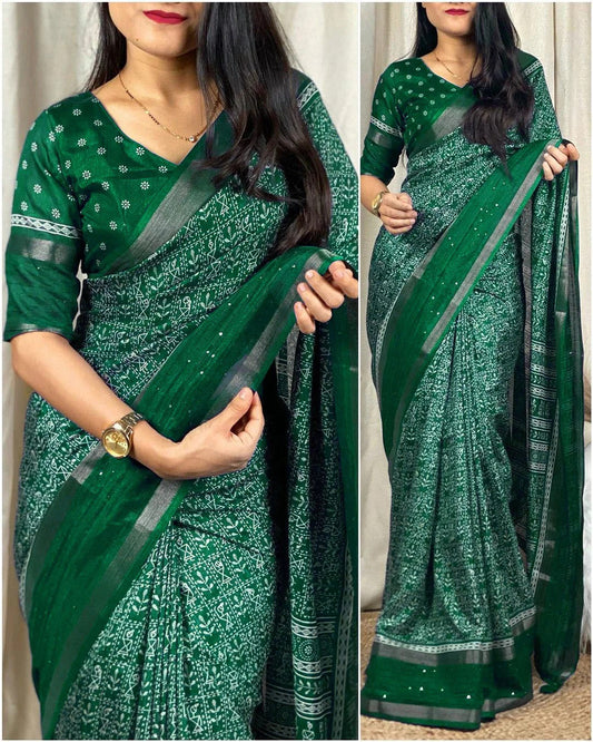 Vayushin Green Dola Silk Designer Saree with Elegant Blouse
