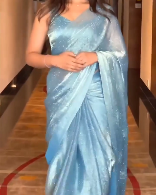 Ziva – Ice Blue Crystal Sheen Saree