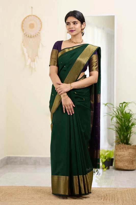 Meghlata Green Cotton Silk Saree with Attractive Blouse