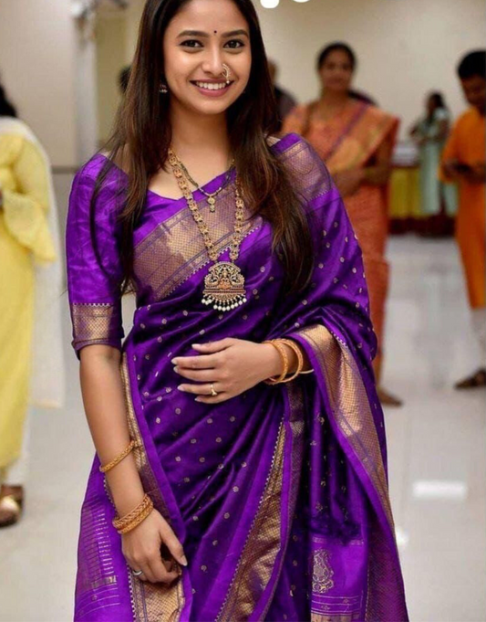 Kiran Violet Soft Silk Saree With Matching Blouse