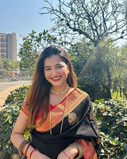 Varnika - Black Saree with Rust Orange Zari Border