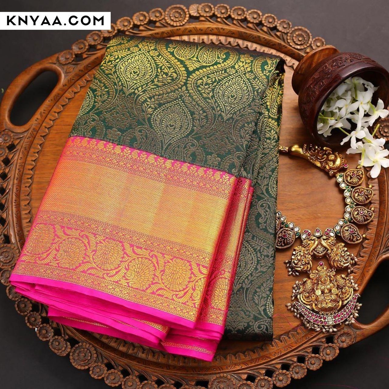 Nandini  Green Kanchipuram Soft silk sari With Suitable Attached Blouse