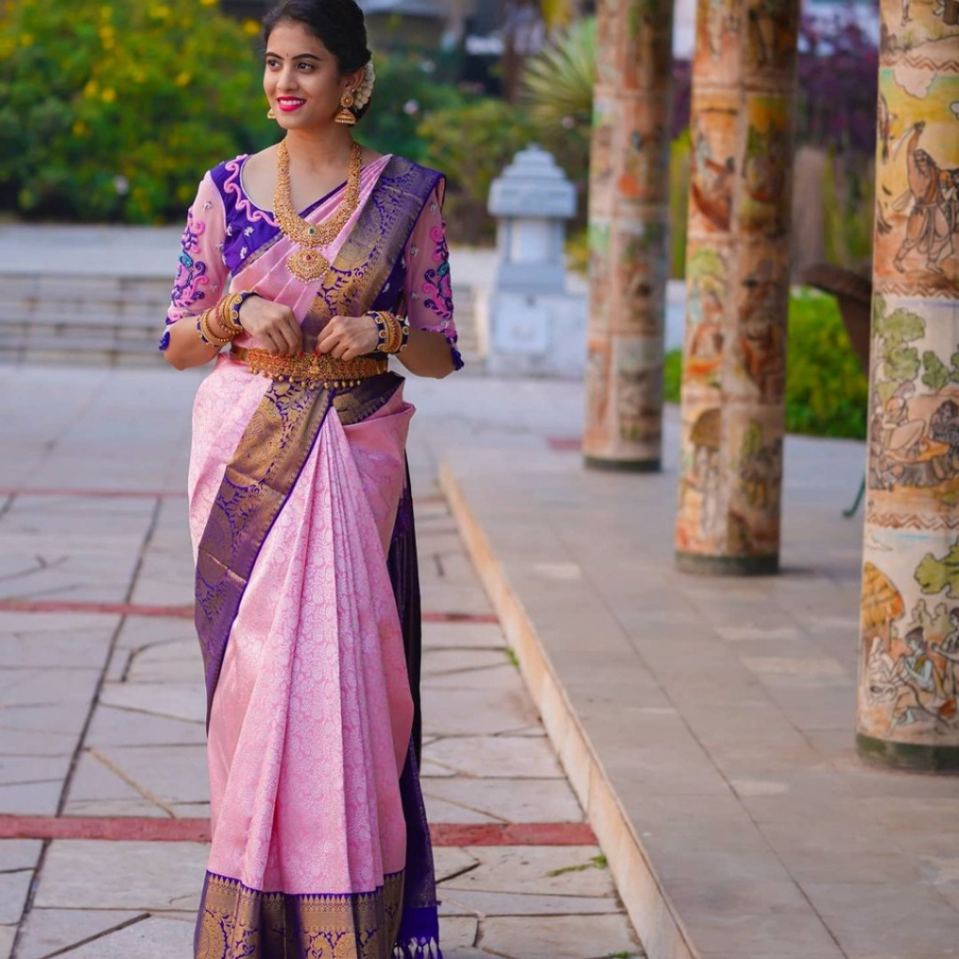 Swati Light Pink Kanchipuram Saree