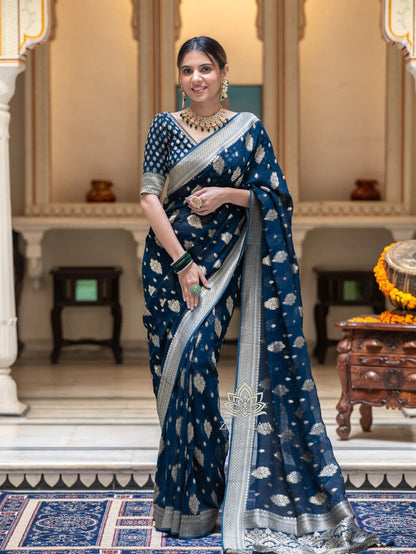 Sudha Blue Banarasi Silk Saree