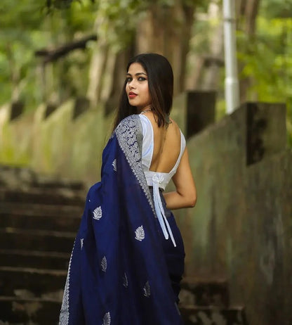 Siddhi Navy Blue Soft Silk Saree With Attractive Blouse Piece