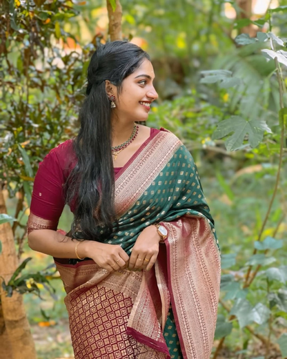 Mishka - Bottle Green Saree with Rose Gold Zari Border