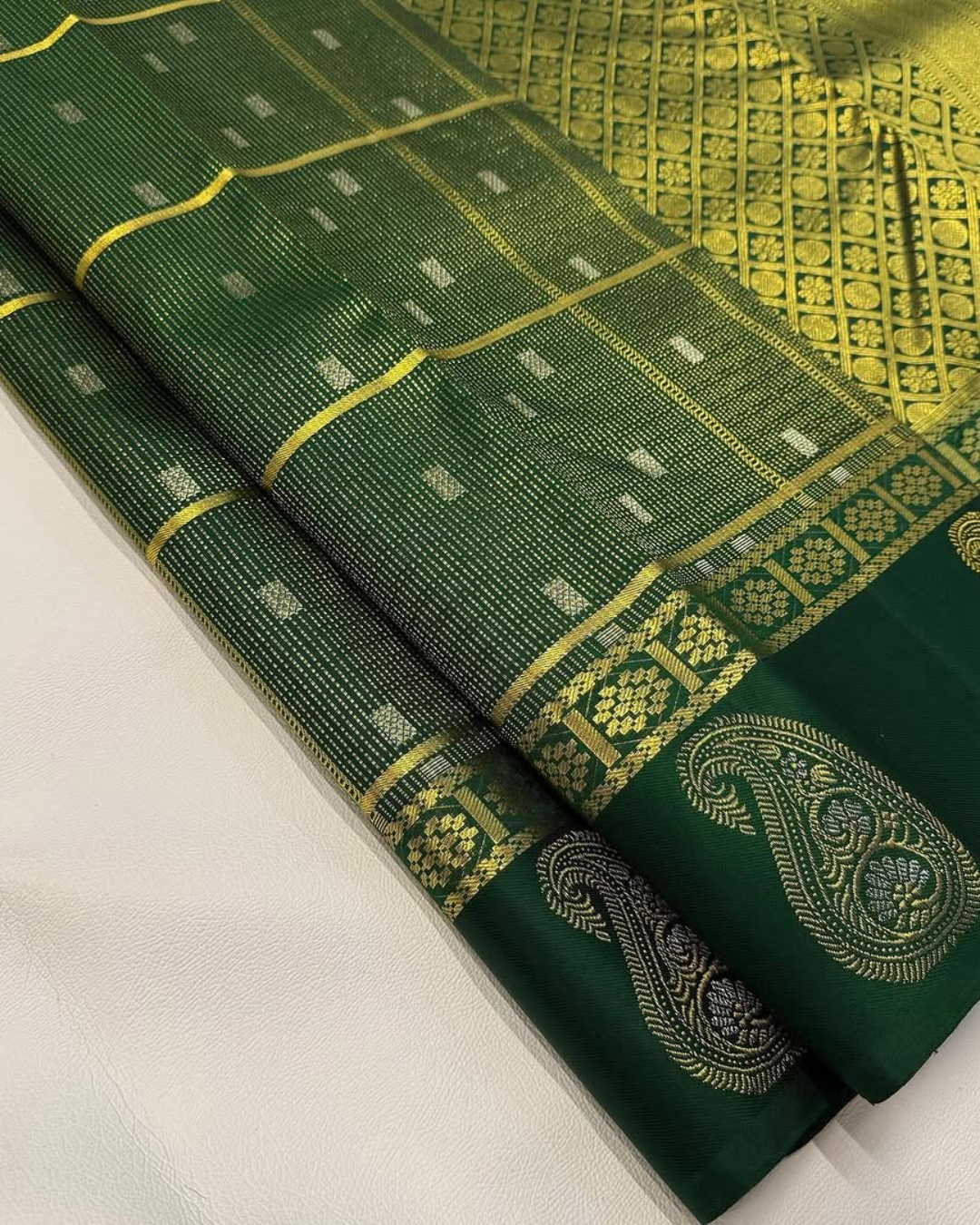 Tanvika - Emerald Green Kanjivaram Saree