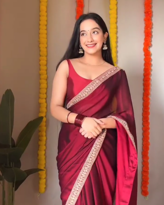 Ruhani – Wine Red Organza Saree with Sequin Border