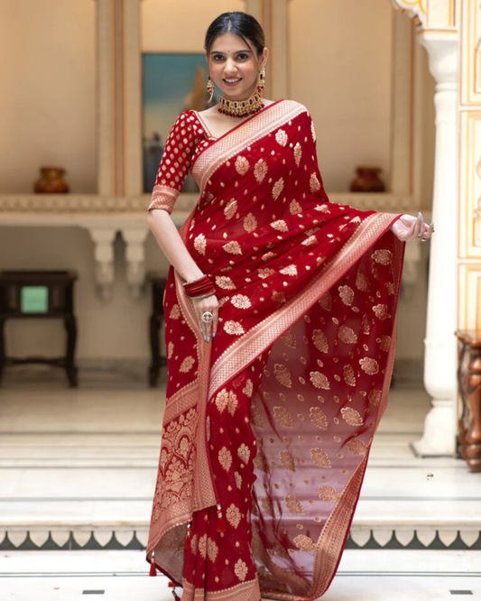 Sudha Red Banarasi Silk Saree  with Beautitude Blouse