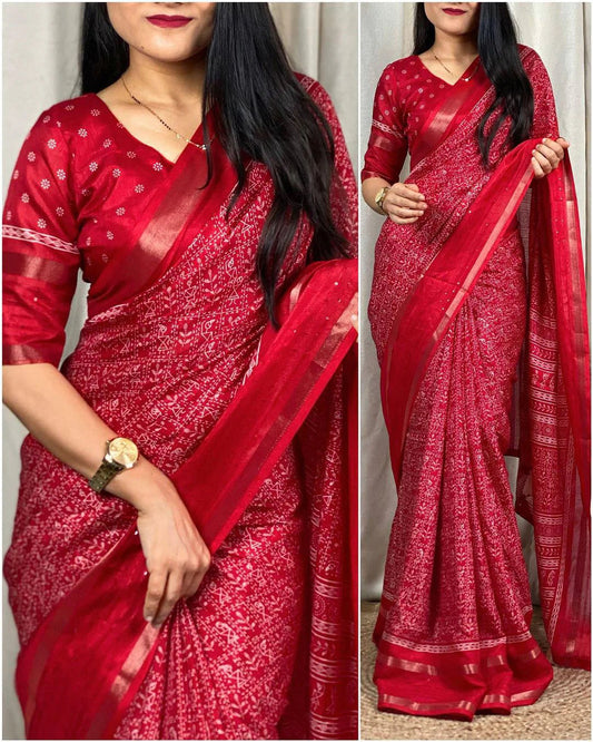 Vayushin Red Dola Silk Designer Saree with Elegant Blouse