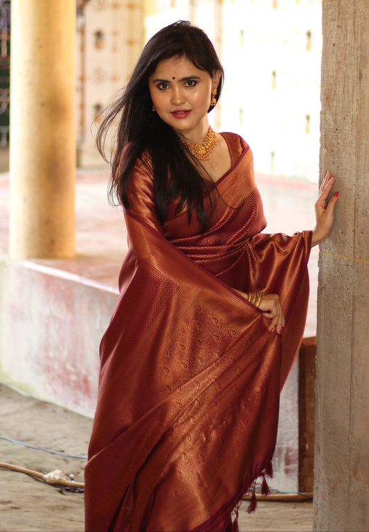 Tamanna Maroon Kanchipuram Silk Saree