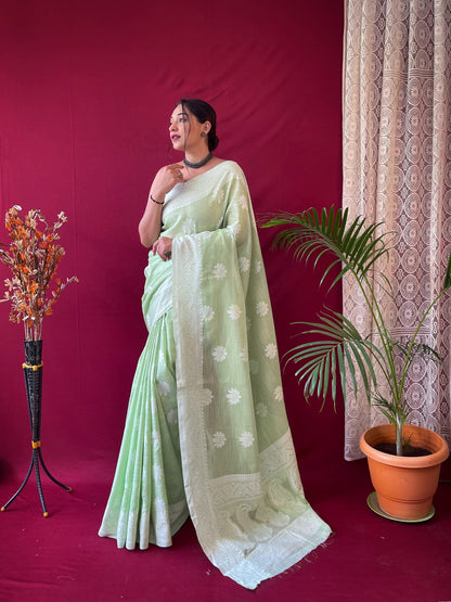 1 MIN Ready to wear saree in Pista Lucknowi Saree- Upsana