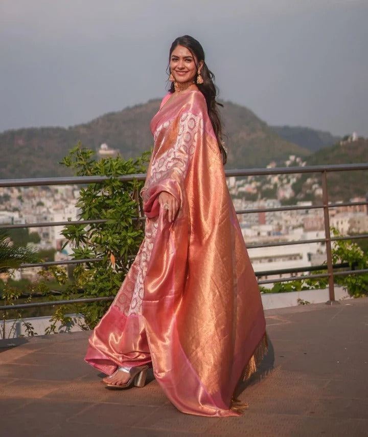 Epilogue Rose Banarasi Silk Saree With Elegant Blouse Piece