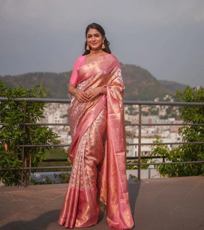 Epilogue Rose Banarasi Silk Saree With Elegant Blouse Piece