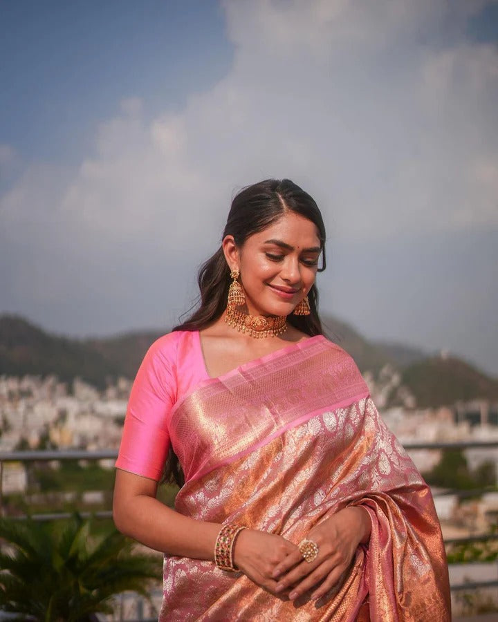 Epilogue Rose Banarasi Silk Saree With Elegant Blouse Piece