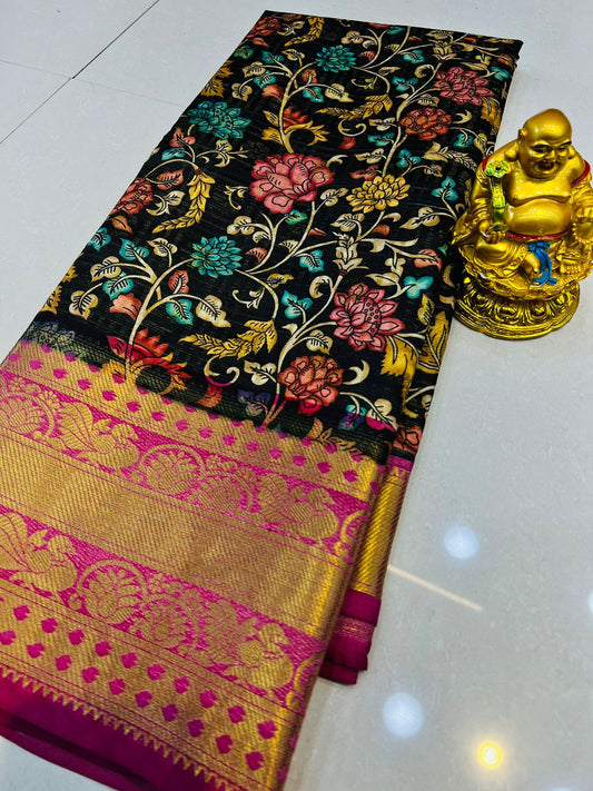 Kajal Black Kanjivaram Silk With Elegant Blouse Piece