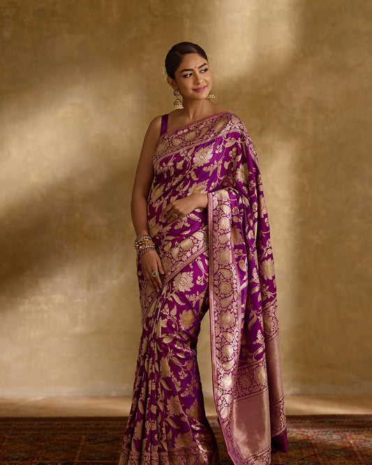 Twilight Glow Banarasi Silk Saree in Royal Purple