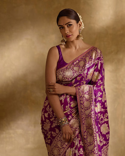 Twilight Glow Banarasi Silk Saree in Royal Purple