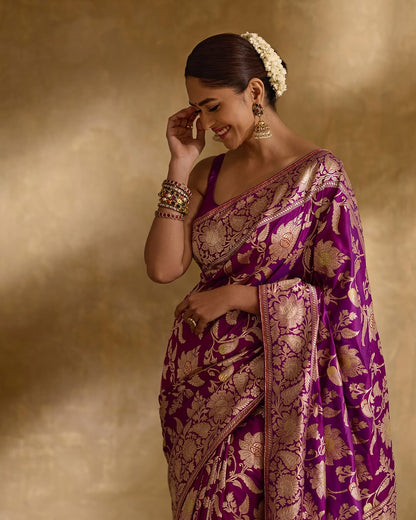 Twilight Glow Banarasi Silk Saree in Royal Purple