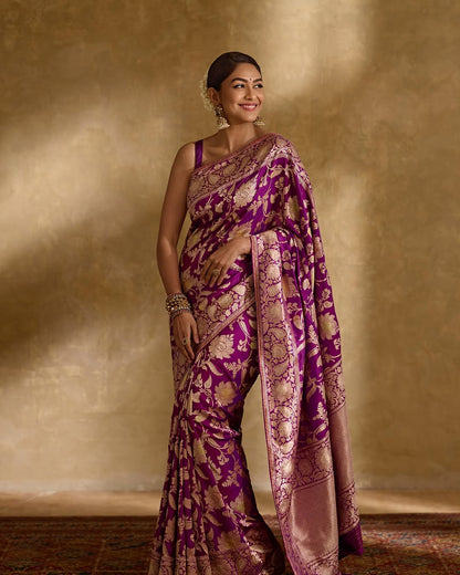 Twilight Glow Banarasi Silk Saree in Royal Purple