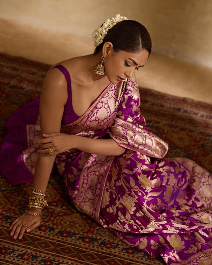 Twilight Glow Banarasi Silk Saree in Royal Purple