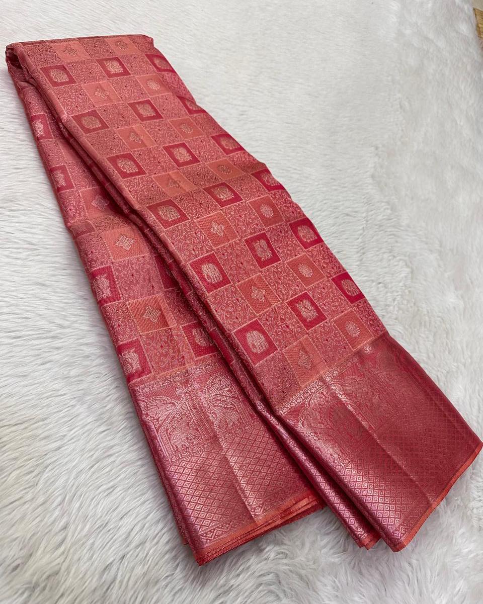 Ritika Coral Banarasi Soft Silk Saree