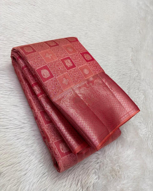 Ritika Coral Banarasi Soft Silk Saree